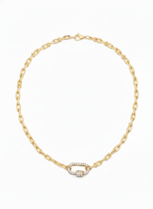 TC Link Necklace with Pavé Diamond Carabiner