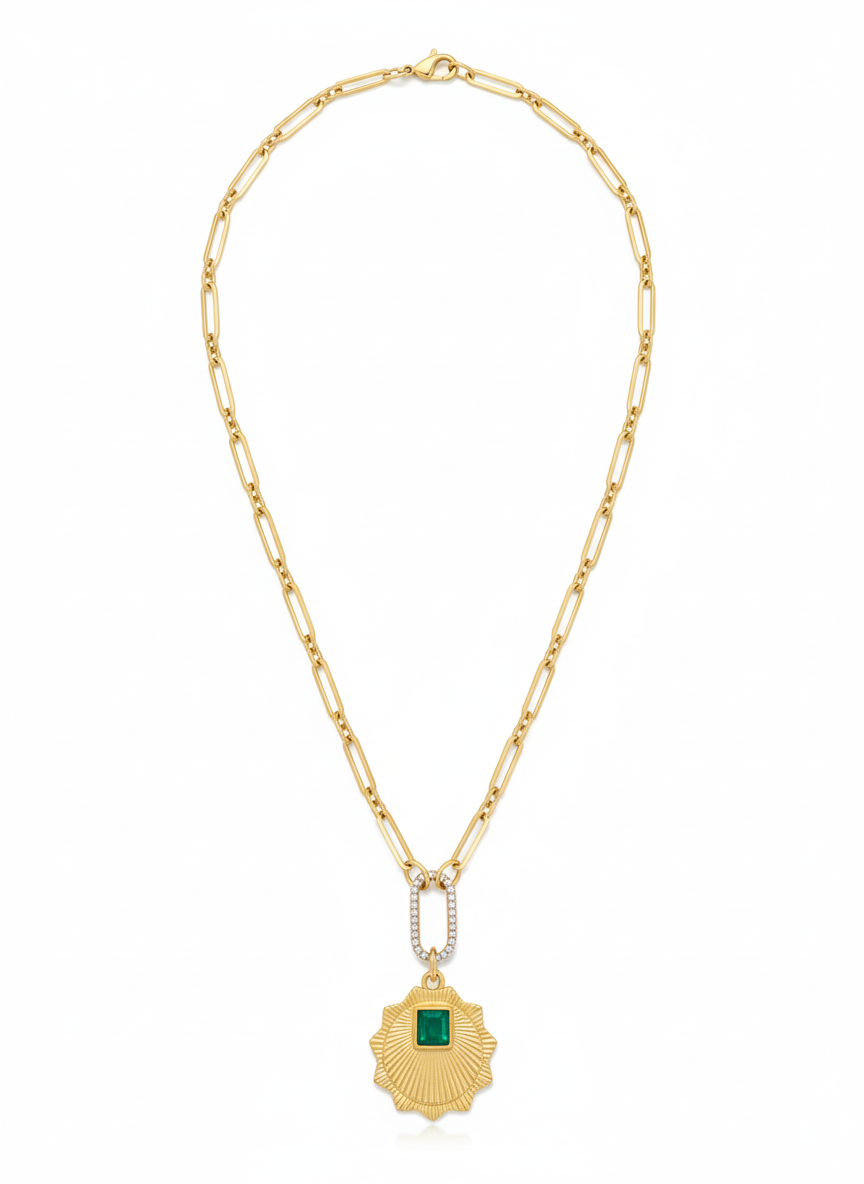 The Emerald Sunburst Medallion Necklace