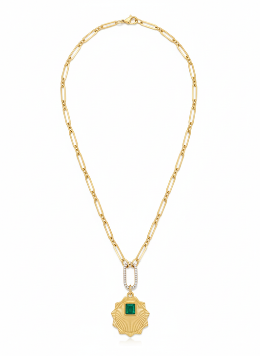 The Emerald Sunburst Medallion Necklace